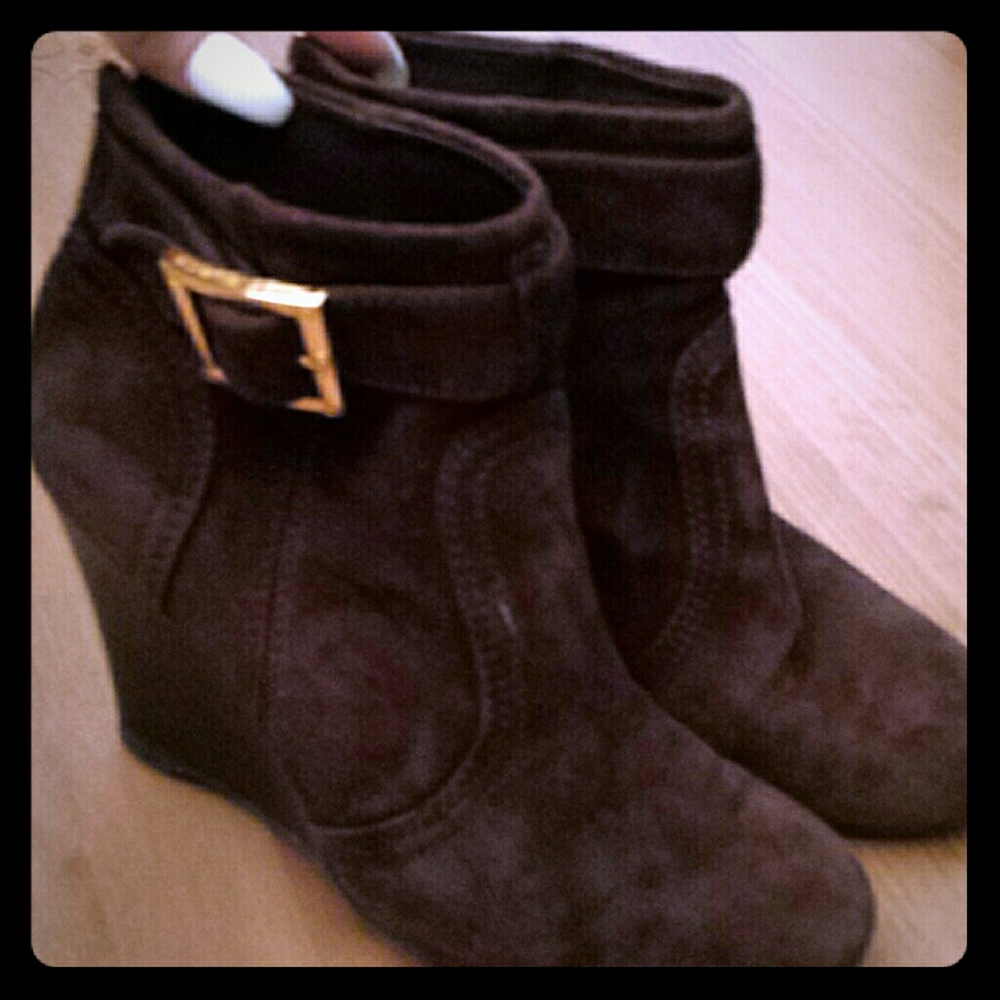 Tory Burch wedge booties chocolate brown